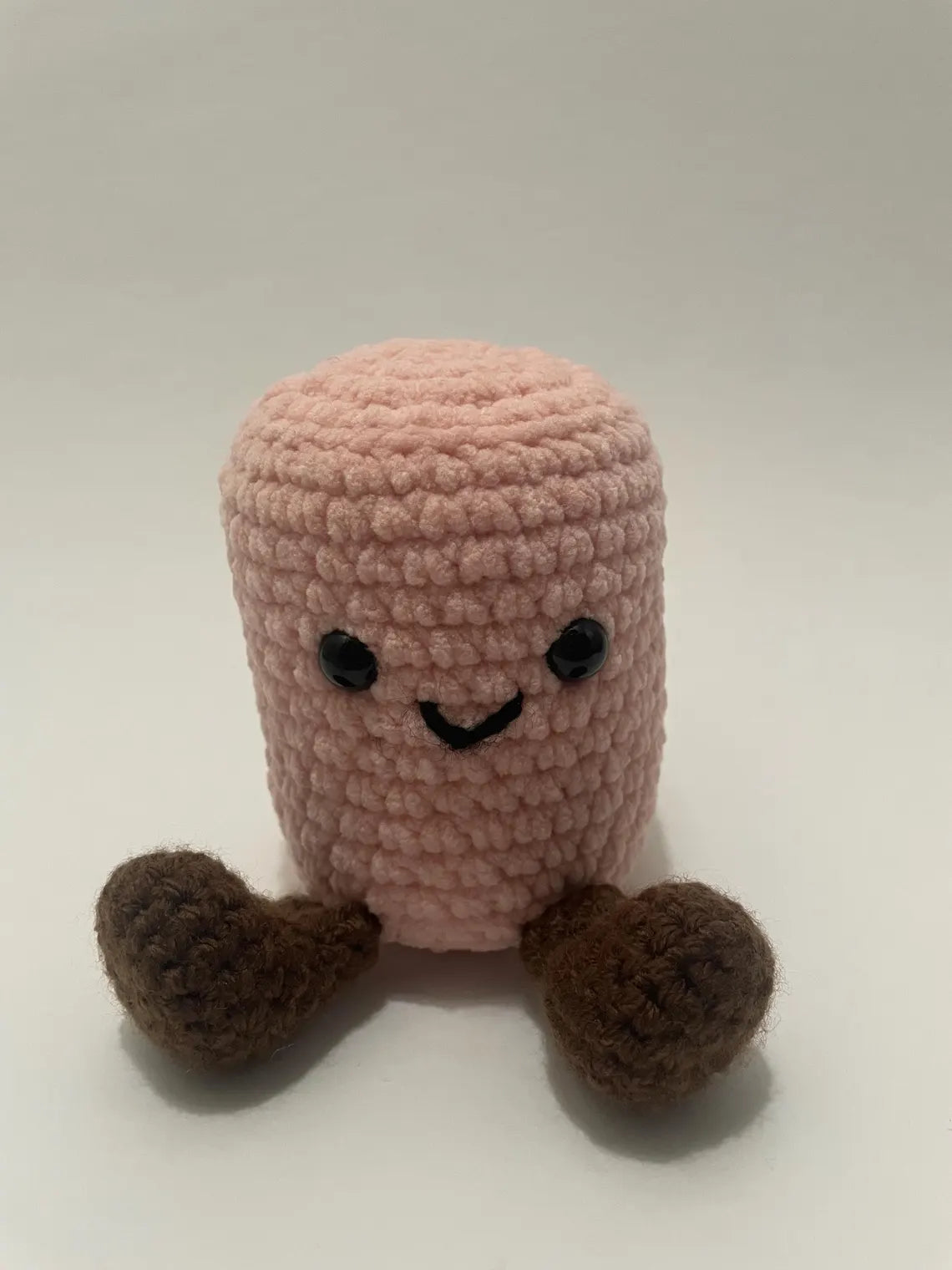 Handmade Pink Crochet Marshmallow Plushie - Kawaii Amigurumi Food Toy - Soft Stuffed Marshmallow Decor