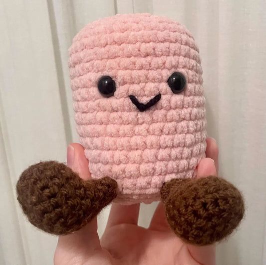 Handmade Pink Crochet Marshmallow Plushie - Kawaii Amigurumi Food Toy - Soft Stuffed Marshmallow Decor