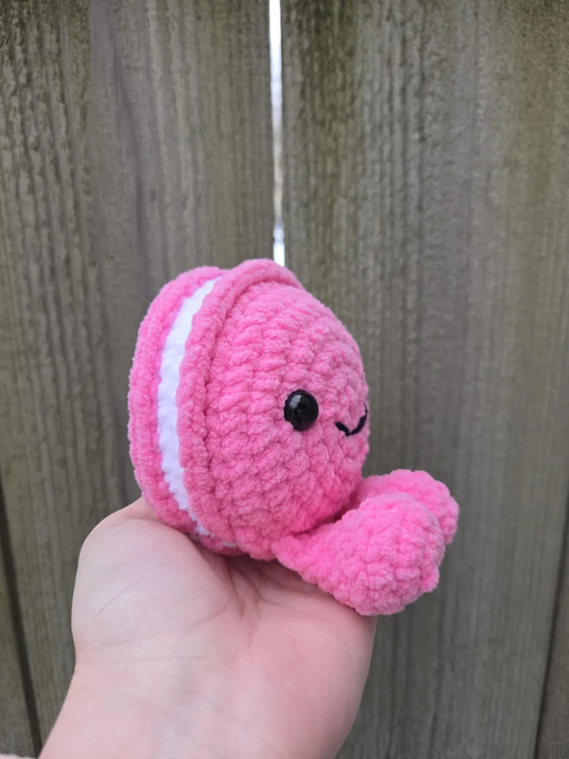 Handmade Pink Crochet Macaron Plushie - Kawaii Amigurumi Food Toy - Soft Stuffed Macaron Decor