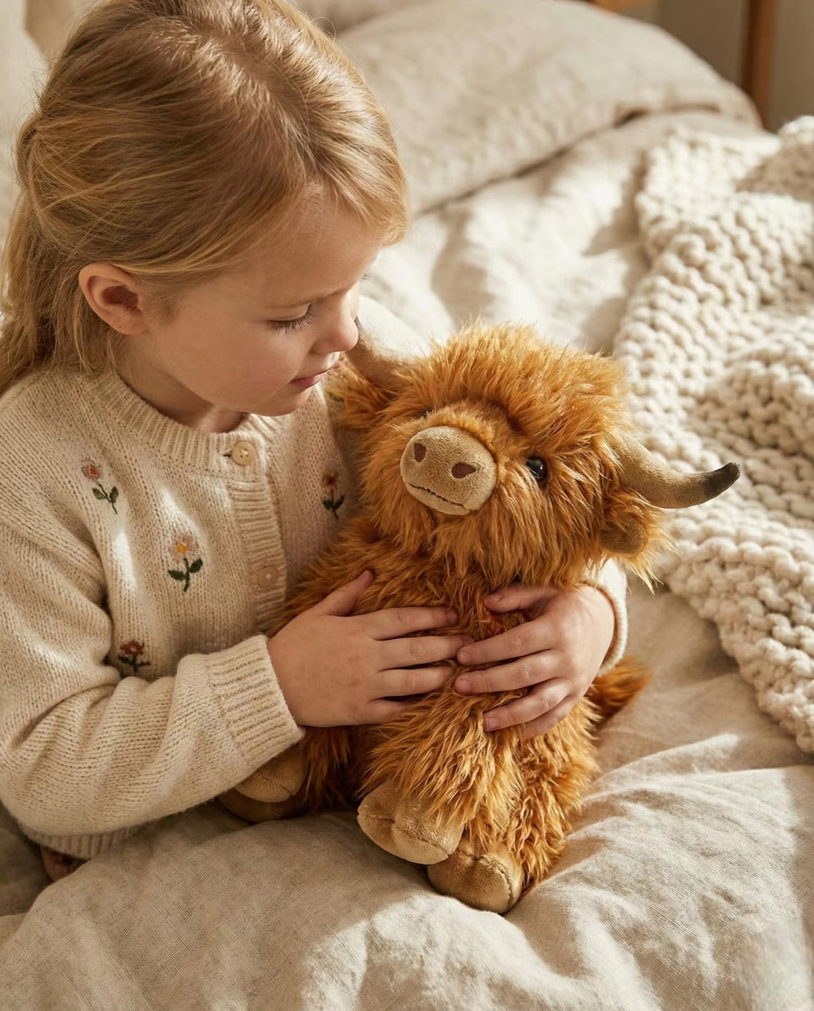 Fluffy Highland Cow Plush Toy - Realistic Scottish Coo Stuffed Animal - Soft Ginger Farm Animal Decor